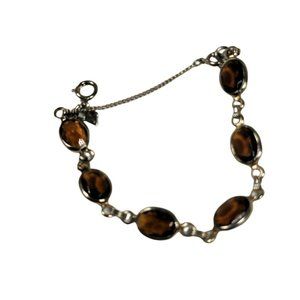 Vintage Gold Tone and Amber Lucite Bracelet with Safety Chain Signed Sarah Cov